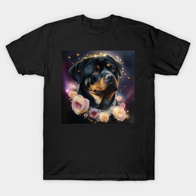 Galactic Rose Rottweiler T-Shirt by Enchanted Reverie